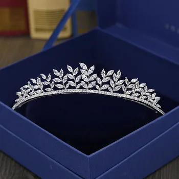 SLBRIDAL Köpüklü Temizle Kübik Zirkonya Düğün Tiara Kafa CZ Gelin Kraliçe Prenses Pageant Kraliyet Parti Taç Kadınlar Takı - Görüntü 1  