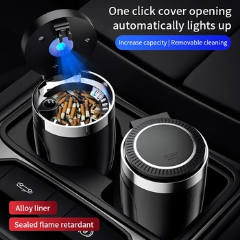 Araba sigara küllüğü kapaklı bardak İle portatif led ışık Ayrılabilir Araç Küllük Tutucu sigara küllüğü İç Parçaları - Görüntü 1  