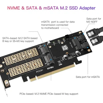 3 in 1 NGFF ve MSATA SSD Adaptör Kartı, M. 2 NVME PCIE / M. 2 SATA SSD SATA III / MSATA SATA Adaptörü için 2280/2260 - Görüntü 2  