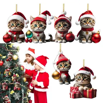 2D Komik Kedi Asılı Noel Ağacı Süsleme Hayvan Kolye Dikiz Aynası Süsler Araba Hediyeler - Görüntü 1  