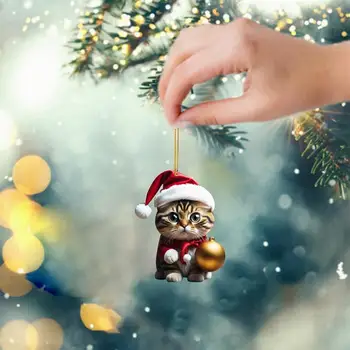 2D Komik Kedi Asılı Noel Ağacı Süsleme Hayvan Kolye Dikiz Aynası Süsler Araba Hediyeler - Görüntü 2  
