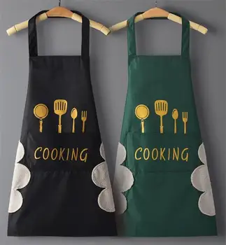 El silme mutfak Ev Pişirme Önlük Erkekler Kadınlar Yağ geçirmez Su Geçirmez Yetişkin Bel Moda Kahve Tulum Mendil El Önlüğü - Görüntü 2  