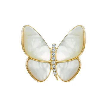 Parlayan U İnci Kabuk Kelebek Broş Lüks Beyaz Siyah Sarı Renk Kadınlar için Güzel Takı - Görüntü 1  