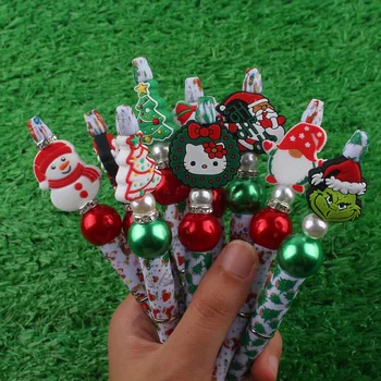1 Adet Noel Sevimli Yaratıcı Karikatür Renkli Noel Baba Kardan Adam Boncuklu Çok Fonksiyonlu Tükenmez Kalem Öğrenci noel hediyesi - Görüntü 2  
