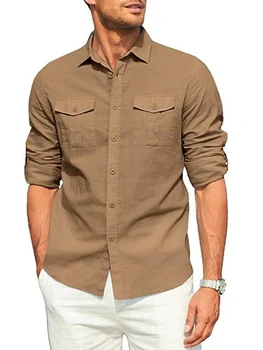 2024 Yeni erkek Casual Bluz Pamuklu Gömlek Gevşek Üstleri Uzun Kollu Tee Gömlek İlkbahar Sonbahar Rahat Yakışıklı erkek Gömlek - Görüntü 1  