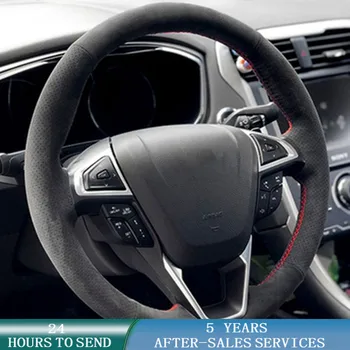 Kaymaz Süet Deri Örgü Özelleştirilmiş Araba direksiyon kılıfı Ford Mondeo Fusion 2013-2019 İçin KENAR 2015-2019 Araba Aksesuarları - Görüntü 1  