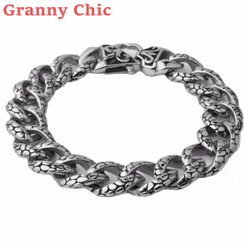 Granny Chic Yeni Erkek Bilezik Gümüş Renk Küba Linkler ve Zincirler Paslanmaz Çelik Bileklik Erkek Aksesuar Takı - Görüntü 2  