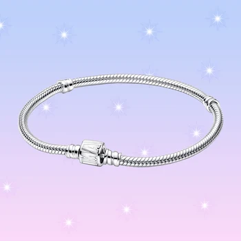 Pandora 925 Gümüş Anlar Logo Toka Yılan Zincir Bilezik İçin Fit Moda Takılar DIY Takı Kadınlar İçin doğum günü hediyesi - Görüntü 1  