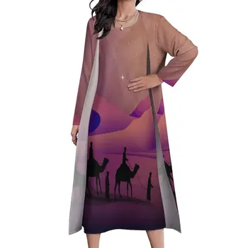 Çöl Yıldızlı gece elbisesi İki Parçalı Deve Yıldız Baskı Estetik Boho Plaj Uzun Elbiseler Kadınlar Vintage Maxi Elbise Hediye - Görüntü 1  