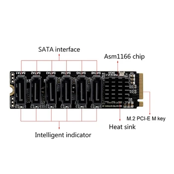 2X M. 2 MKEY PCI-E Yükseltici Kart M. 2 NVME To SATA3. 0 PCIE SATA 6Gpbsx6-Port Genişletme Kartı ASM1166 Destek PM Fonksiyonu - Görüntü 2  