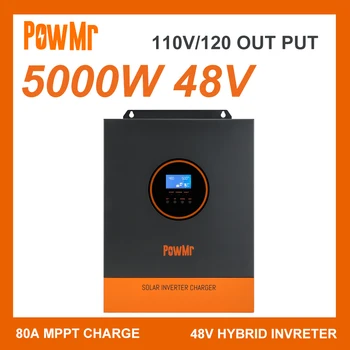 PowMr Tek Fazlı 5000W Güneş Hibrid İnvertör 110V / 120VAC Çıkış Saf Sinüs Dalga DC 48V 80A MPPT Solar şarj regülatörü - Görüntü 1  