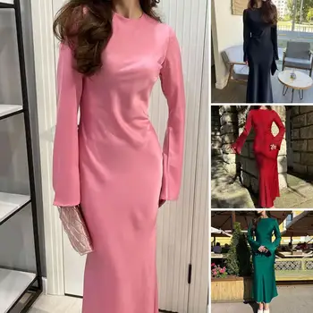 Kadın Polyester Spandex Elbise Şık kadın İlkbahar-sonbahar Maxi Elbise Zarif Uzun Kollu Kılıf Tarzı Yumuşak Ol Kadınlar için - Görüntü 2  