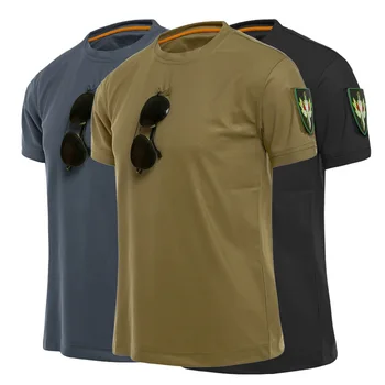 Açık Spor Erkekler Taktik T-Shirt Askeri Yürüyüş Tee Gömlek Özel Ordu Gevşek Pamuk Hızlı Kuru Kısa Kollu Katı Nefes - Görüntü 1  
