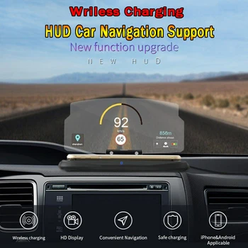 Cep telefon tutucu HUD Araba Navigasyon Projektör Head-up Ekran Kablosuz araç şarj cihazı Tutucu - Görüntü 1  