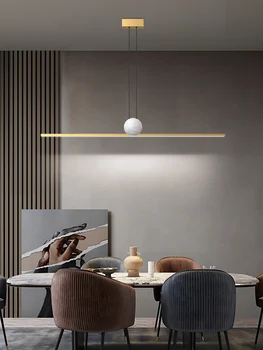 Italyan minimalist tüm bakır ışık lüks uzun şerit askılı restoran lambası İskandinav modern minimalist mermer kolye ışık - Görüntü 1  