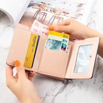 Moda Kadın Cüzdan Kısa Toka Kontrast Renk Katlanır Balıksırtı Debriyaj Çanta Bayanlar Çoklu kart kart tutucu bozuk para cüzdanı - Görüntü 2  