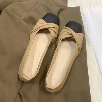 Rahat Sığ Ağız Düz Tabanlı Rahat Kare Ayak tek ayakkabı 2023 Yeni Moda Basit Renk Eşleştirme Kadın Ayakkabı Bahar - Görüntü 2  