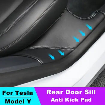 Arka Kapı Eşiği Deri Anti Kick Pad Tesla Modeli Y 2020 2021 2022 2023 Mat İç Eşik Tampon - Görüntü 1  