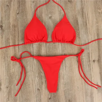 Halter Lace up bikini seti Seksi Mayo İki Parçalı Set Bölünmüş Kayış Ayarlanabilir mayo seti Tatil plaj Kıyafeti Yaz 2023 Yeni - Görüntü 1  