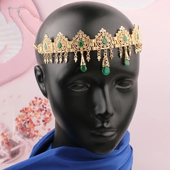 Kadın Kafa Bandı Cezayir Tarzı Gelin saç takı saç aksesuarları Altın kaplama Kolye Lüks Düğün Headdress Aksesuarları - Görüntü 1  