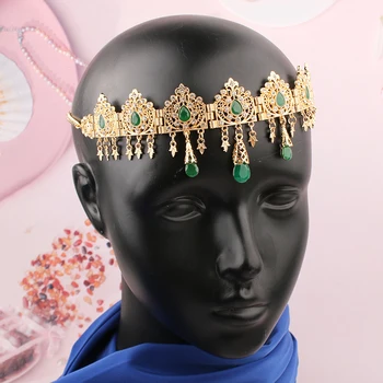 Kadın Kafa Bandı Cezayir Tarzı Gelin saç takı saç aksesuarları Altın kaplama Kolye Lüks Düğün Headdress Aksesuarları - Görüntü 2  