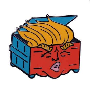 Çöp tenekesi Yangın Donald Trump Damperli Kamyon Broş çöp yangın Rozeti Komik karikatür figürü pimleri aksesuar - Görüntü 1  