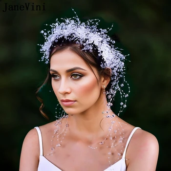 JaneVini Kristal Püsküller Kafa Bandı gelin tacı Parti için Kafa Çember Kadın Şapkalar Gelin Kafa Bandı Düğün saç aksesuarları 2023 - Görüntü 1  