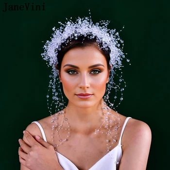 JaneVini Kristal Püsküller Kafa Bandı gelin tacı Parti için Kafa Çember Kadın Şapkalar Gelin Kafa Bandı Düğün saç aksesuarları 2023 - Görüntü 2  