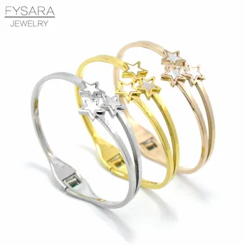 FYSARA Titanyum Çelik Takı Beyaz Kabuk Manşet bilezik ve Kadınlar Için Bilezik Istiflenebilir Yıldız Bilezik Altın Renk Sevgilisi Pulseira - Görüntü 1  