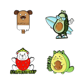Meyve Emaye Pin Köpek Popsicle Avokado Kedi Bearberry Bitki Broş Yaka Pin Anime Rozeti Takı Hediye Çocuklar Arkadaşlar için Toptan - Görüntü 1  