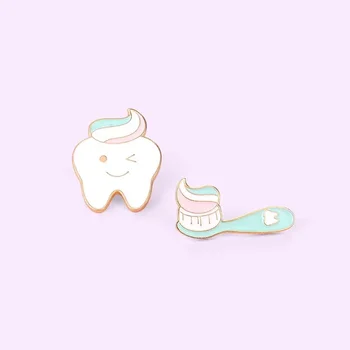 Özel Diş Rozetleri Tıbbi Broş Sevimli Tatlı Dişler Takı Hediye Diş Hekimi Hemşire Diş ve Fırça Yaka Emaye Pin Toptan - Görüntü 1  