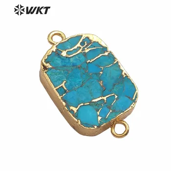 WT-C282 WKT Altın Elektroliz Mavi Damar Turquoises Çift Çemberler Konektörü Altın Elektroliz Kolye Takı Yapımı İçin - Görüntü 1  