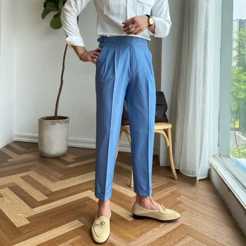 Ingiliz Tarzı Mavi Ofis Pantolon Erkek Pantolon Trend Marka Moda Rahat Pantolon Pantalon De Vestir Hombre Pantolon Pantolon Adam İçin - Görüntü 2  