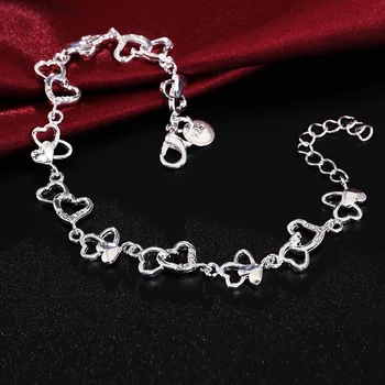 Özel teklif moda 925 Ayar Gümüş Bilezik kadın için romantik kalp zincir güzel takı Düğün parti öğrenci hediyeler - Görüntü 1  