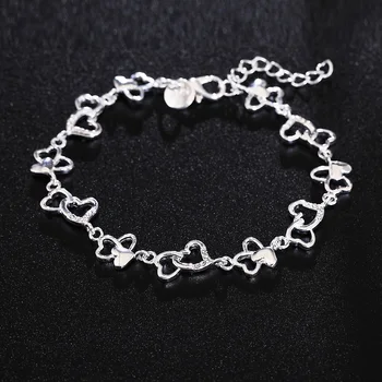 Özel teklif moda 925 Ayar Gümüş Bilezik kadın için romantik kalp zincir güzel takı Düğün parti öğrenci hediyeler - Görüntü 2  