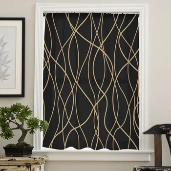 Bükülmüş Çizgiler Sanat Siyah Arka Plan Sırf Perdeleri Oturma Odası Yatak Odası Mutfak Dekorasyon İçin Pencere Voiles Organze Tül Perde - Görüntü 2  