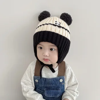 Sonbahar ve kış için sıcak ve sevimli bebek şapkaları, yünden yapılmış, kız ve erkek çocuklar için uygundur. Bu şapkalar ekstra sıcaklık sağlar ve - Görüntü 1  
