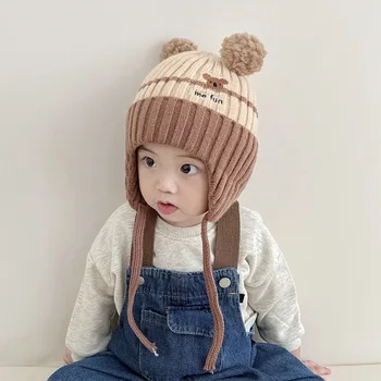 Sonbahar ve kış için sıcak ve sevimli bebek şapkaları, yünden yapılmış, kız ve erkek çocuklar için uygundur. Bu şapkalar ekstra sıcaklık sağlar ve - Görüntü 2  