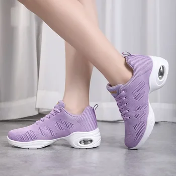 Kadın Dans Sneakers Mesh Nefes Rahat Dantel-Up Vulkanize Flats Kadın Moda Hafif Yumuşak Spor Ayakkabı Zapatos De Mujer - Görüntü 2  