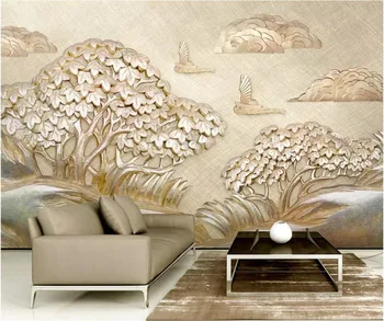 beibehang Özel duvar kağıdı 3d fotoğraf duvar resimleri altın kabartmalı yelkenli küçük ağaç bulutlar oturma odası yatak odası TV 3d duvar kağıdı duvar resimleri - Görüntü 1  