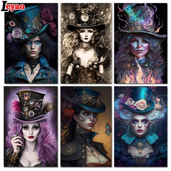 Elmas Mozaik Sihirli Şapka Kadın 5D DIY Elmas Boyama Steampunk Saat Kadın Çapraz Dikiş Kiti Taklidi Resimleri Ev Dekorasyonu - Görüntü 1  