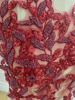 1 Çift 2 ADET Kırmızı Zengin Boncuklu Nakış Dantel Aplike Nakış DIY Dikiş Yama düğün elbisesi Elbise - Görüntü 2  