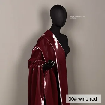 Deri Kumaş Kalın Olmayan Elastik Parlak Şarap Kırmızı Pürüzsüz Yumuşak Giyim Dikiş Kumaş Bez Metre Dıy Malzeme - Görüntü 2  