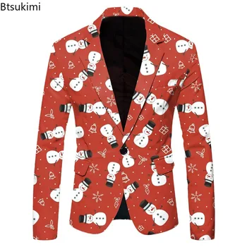 Yeni 2024 erkek Blazer Ceket 3D Baskı Yaka Tek Düğme Ceketler Takım Elbise Şık Noel Akşam Parti Takım Elbise Erkekler Festivali Blazer - Görüntü 1  