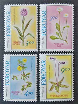 4 Adet / takım Yeni Faroe Adaları Posta Damgası 1988 Bitkiler Çiçekler Posta Pulları MNH - Görüntü 1  