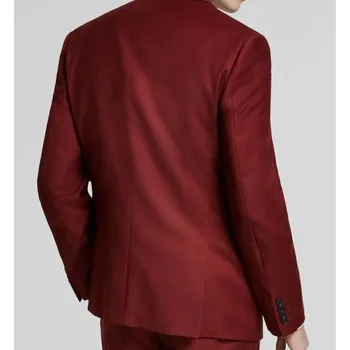 STEVDITG Yüksek Kaliteli erkek Takım Elbise Kırmızı Çentikli Yaka Tek Breated Düğün Kostüm 3 Parça Ceket Pantolon Yelek Trajes de Hombre - Görüntü 2  