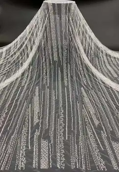 Yeni Beyaz düğün elbisesi Tasarım Boncuklu Dantel İnciler Nakış Fransız Tül net Afrika kumaş Dantel DIY abiye Parti - Görüntü 1  