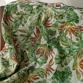 Ipliği boyalı Jakarlı Kumaş Bahar Sonbahar Orman Yeşil Yapraklar Akçaağaç Yaprağı Moda kadın Ceket Elbise Takım Elbise Yastık Tasarım Dikiş Kumaş - Görüntü 1  