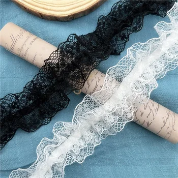 3 metre / grup 4 cm siyah / beyaz pilili dantel elastik dantel aksesuarları DIY dekoratif malzemeler düğün elbisesi bebek elbise X577 - Görüntü 2  