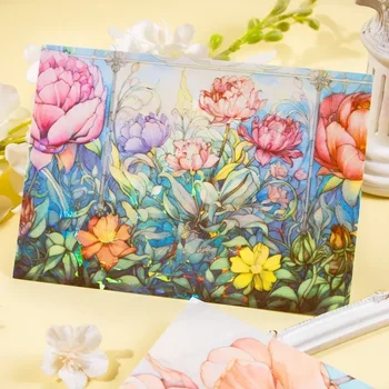 5 Yaprak Çiçek cam Çıkartmaları Romantik DIY Dip Arka Plan Dekorasyon Yazma Malzemeleri Dizüstü Karalama Defteri 169 * 105mm - Görüntü 1  